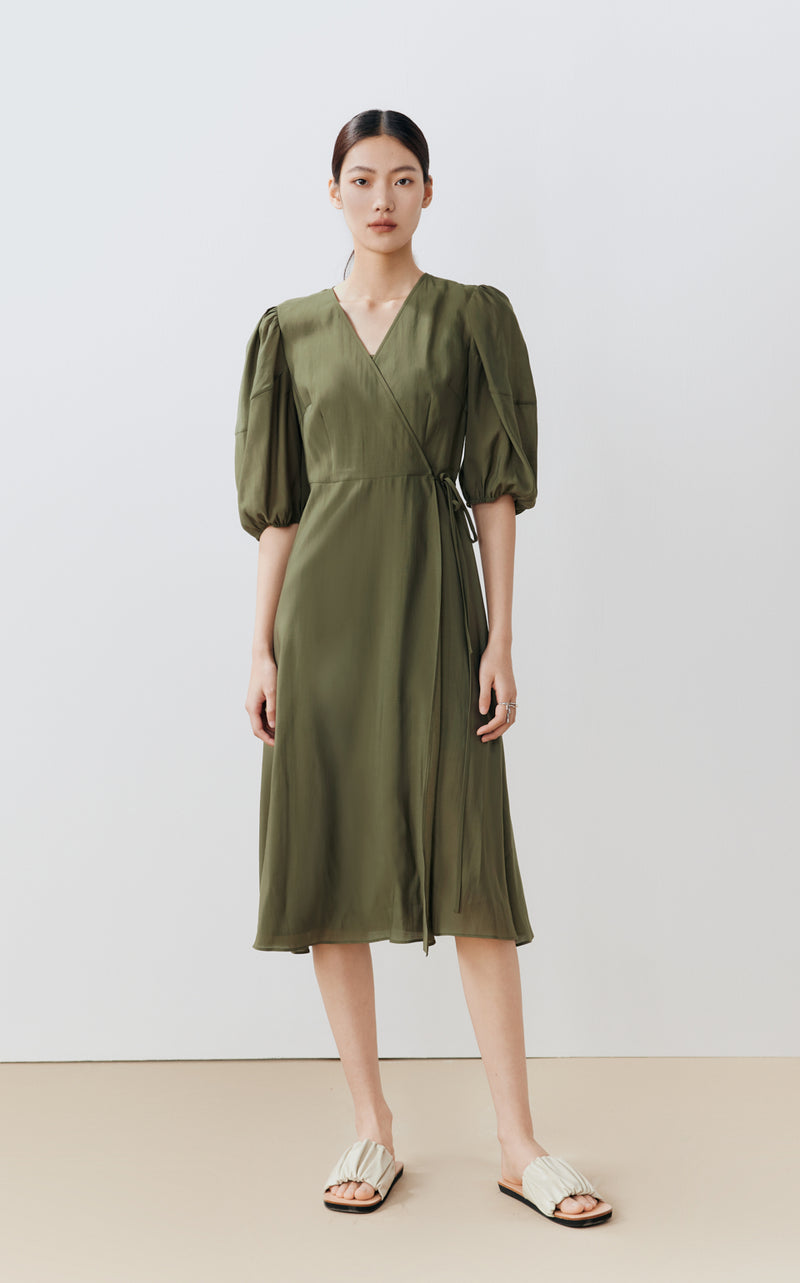 Puff Sleeve Wrap Dress