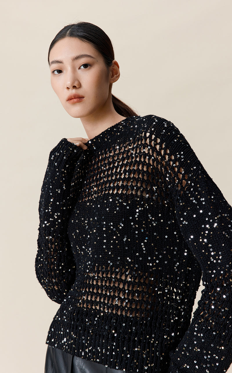 Shiny Pointelle Sweater