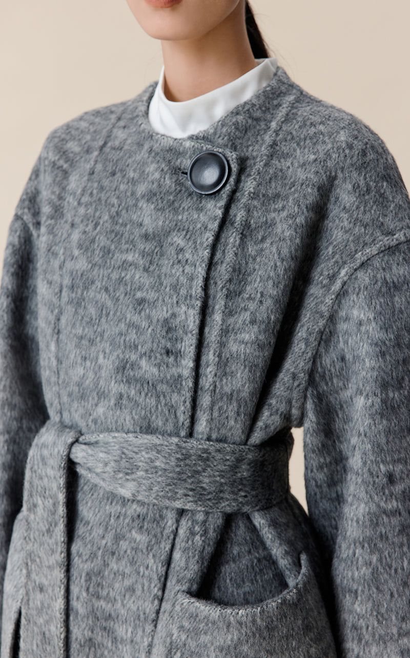 Belted Single Button Wool Coat