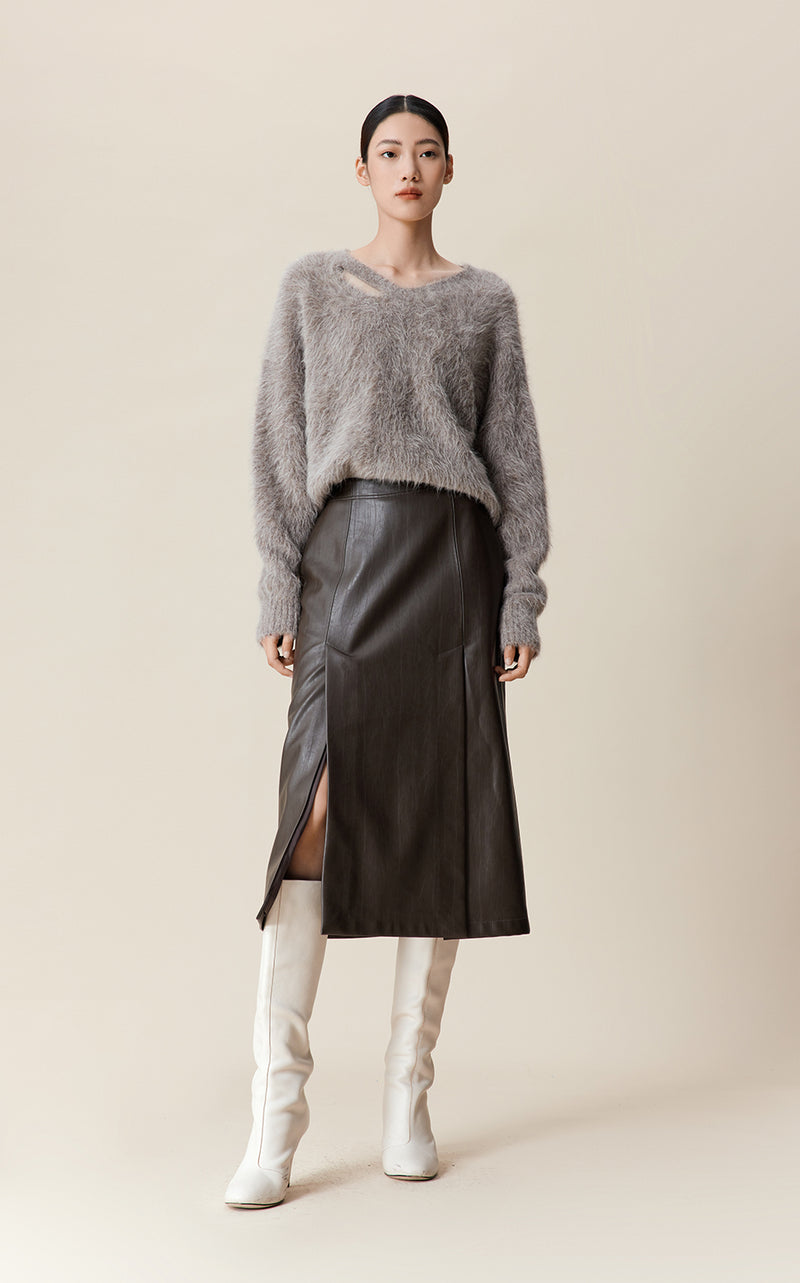 Side Split Vegan Leather Skirt